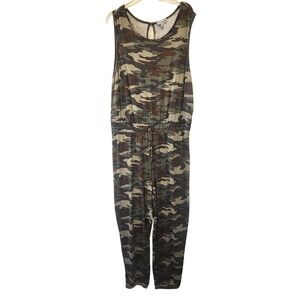 J For Justify Camo Womens Sleeveless Jumpsuit XL Green Brown Elastic Waist NWT